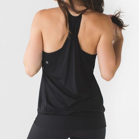 Lululemon No Limits Sleeveless Mesh Long Tank Top with Shelf Bra Black 4 - Picture 2 of 11